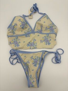 Floral Bikini Set with Blue Accents